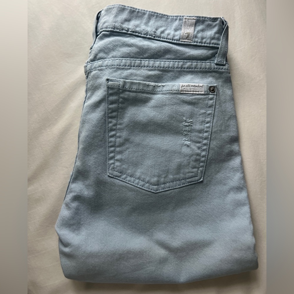 7 For All Mankind Slim Cigarette Distressed Blue Jean